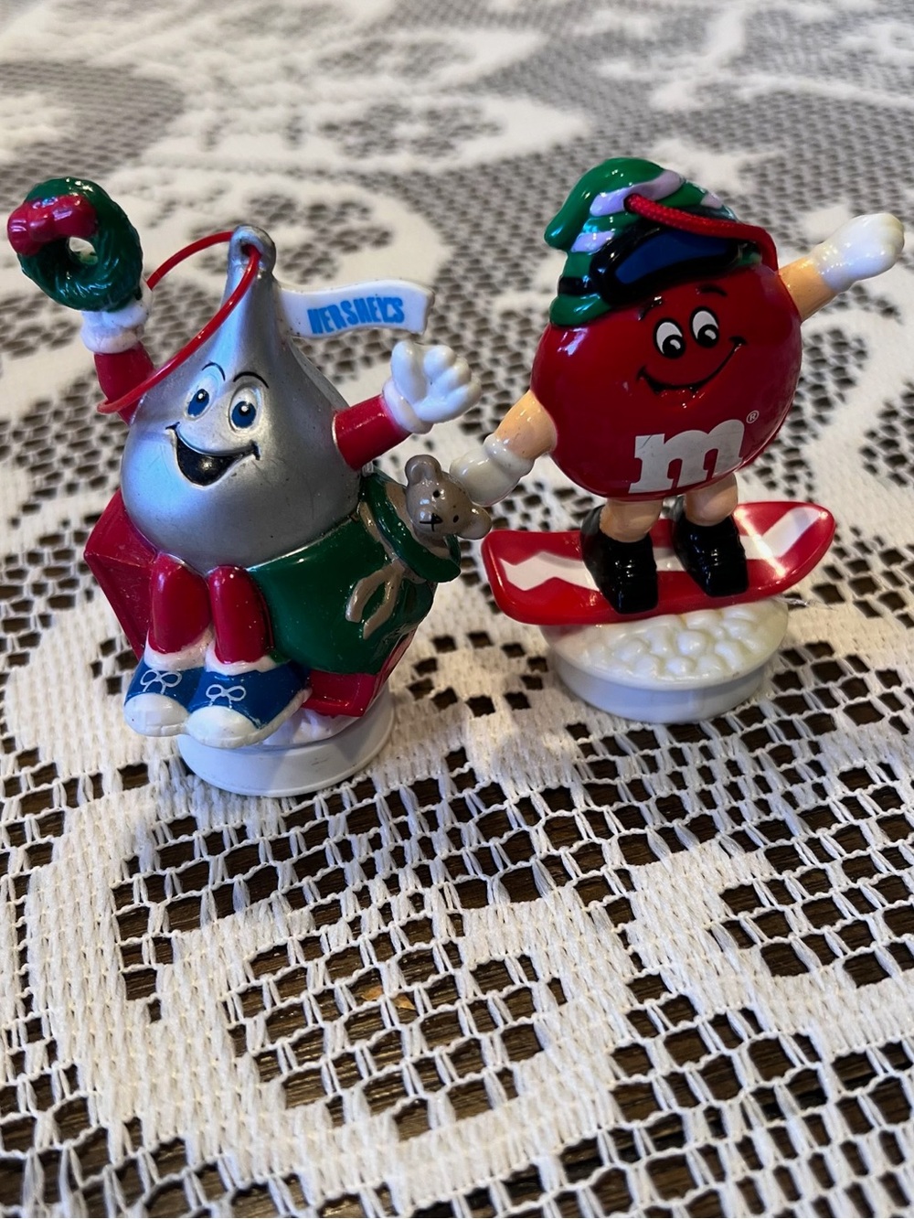 Vintage 90s M&M & Hershey Kiss Christmas Ornaments Set 1995 1996 Holiday Decor